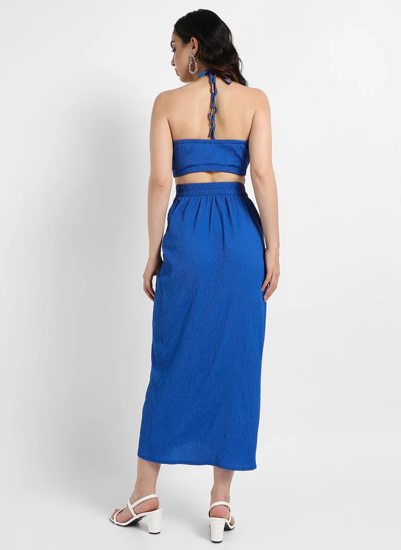 Pinacolada  Women's Navy Blue Halter Neck Co-Ord Set for Women | Best Price UAE