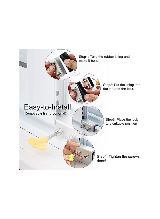 The Bros أقفال نوافذ منزلقة مع مفتاح، 4 مجموعات من أقفال الأبواب والنوافذ المنزلقة القابلة للتعديل، أقفال نوافذ الألمنيوم المنزلقة للأمان، قفل نافذة الأمان للشرفات، غرف النوم، المنازل ومكاتب النوافذ (فضي) - Image 5