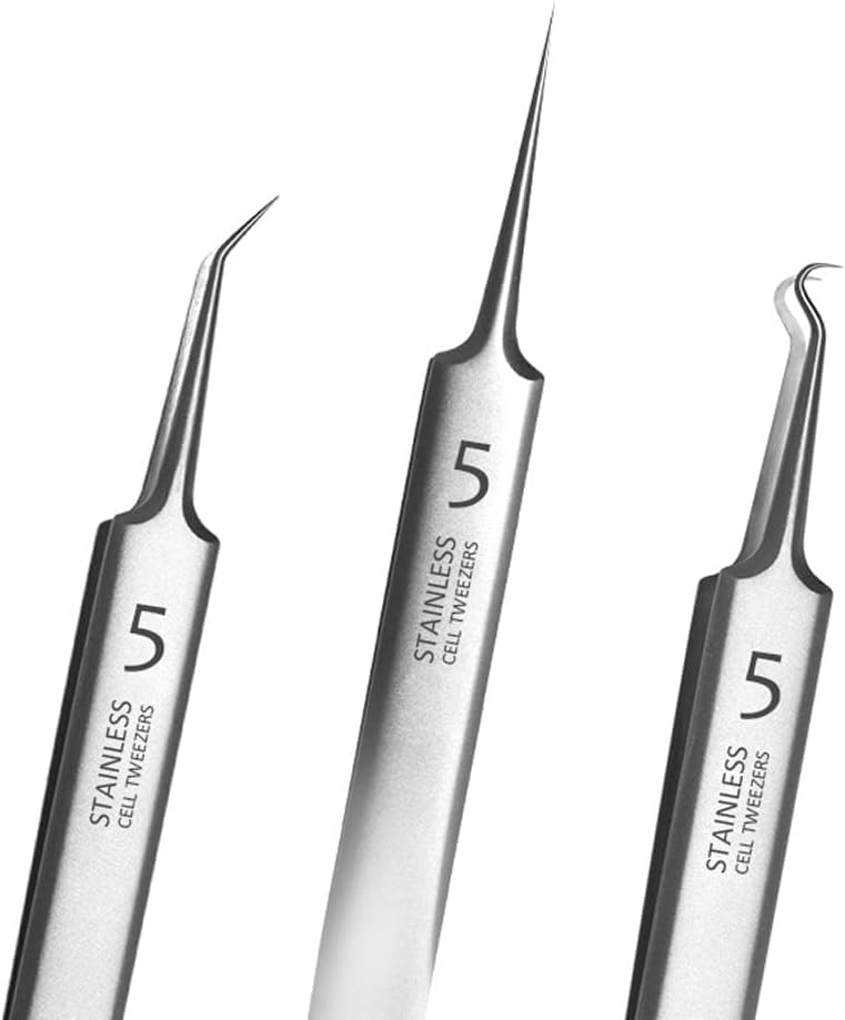 GANPUB 3 Pcs Silver Professional Blackhead Tweezer Professional Facial Blackhead Remover Tweezers Precision Extractor Acne Removal Kit Pimple Popper Tool with Storage Box Skin Care Tools 