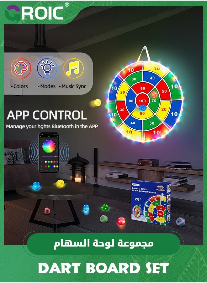 GROIC - Dart Board for Kids, 29" LED Velcro Dart Board with 12 LED Sticky Balls, APP Control, Indoor & Outdoor Party Game Toy,Kids Dart Board Game Set,Party Games Yard Toys - Image 1