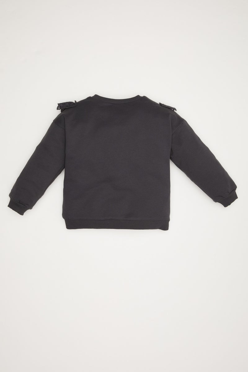 DeFacto Baby Girl Crew Neck Soft Furry Sweatshirt - Image 2