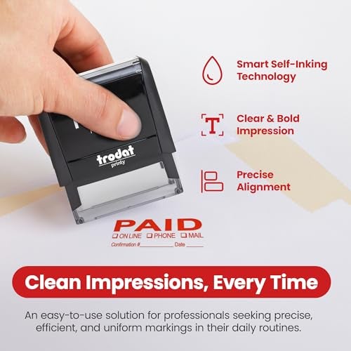 Promot Paid Stamp Self Inking - Paid for Office, Accounts Payable with Confirmation Number and Date - Rubber Red Ink, Self Inking Stamp for Business Supplies - Image 3