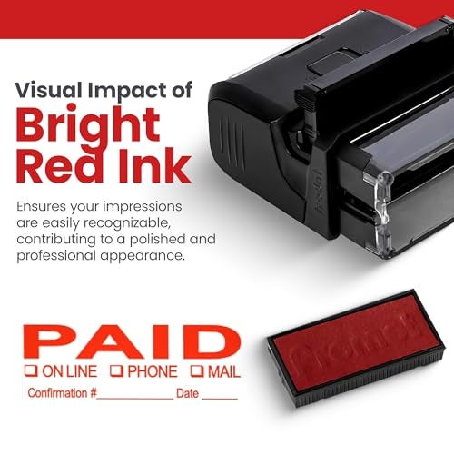 Promot Paid Stamp Self Inking - Paid for Office, Accounts Payable with Confirmation Number and Date - Rubber Red Ink, Self Inking Stamp for Business Supplies - Image 4