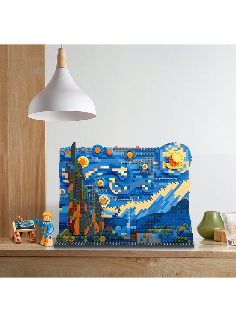 Starry Sky Van Gogh Small Particle Assembled Puzzle Building Blocks Toy Model Ornament Creative Gift  Educational Puzzle Toy Collection Gift - Image 2