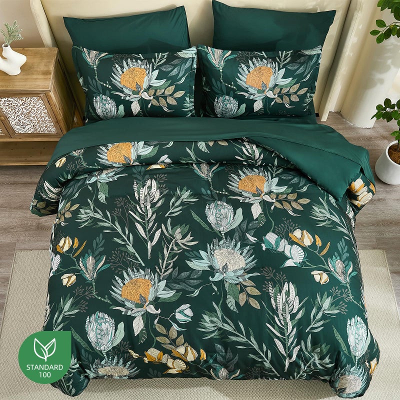 Luxudecor Queen Comforter Set 7 Pieces Bedding Sets, Dark Green Floral Comforter and Sheet Set, Soft Microfiber Bed in a Bag for All Seasons (Dark Green,90"x90") - Image 3