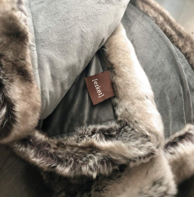 Eikei Luxury Faux Fur Throw Blanket Super Soft Oversized Thick Warm Afghan Reversible to Plush Velvet in Tan Grey Wolf, Cream Mink or Blush Chinchilla, Machine Washable (Ombre Beige, 60Wx70L) - Image 3