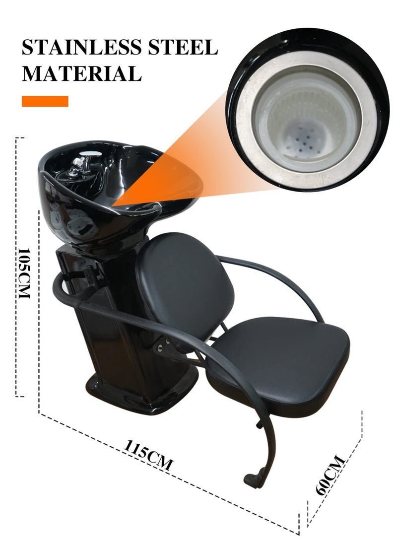 Vintage VINTAGE Beauty Salon Shampoo Backwash Unit Sink Station Tilting Ceramic Sink with Adjustable sink bowl & Comfortable gel neck rest (BLACK 9007)  - Image 3