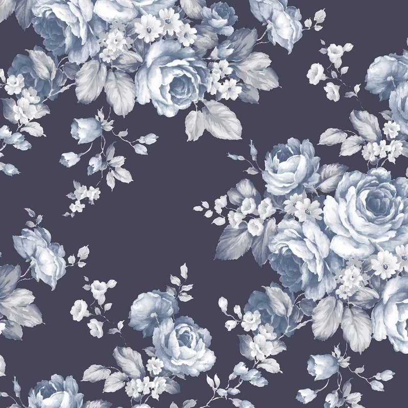 Norwall Grand Floral Wallpaper in Shades of Blue - Image 3