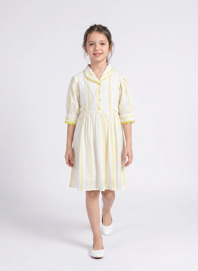 Bella Moda Girls Striped Cotton Dress with Bow Waist Applique
