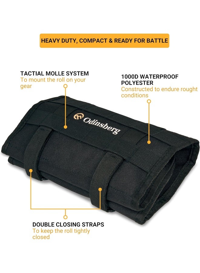 Heavy duty motorcycle tool roll bag - Tools NOT included - Empty small tool bag and roll up wrench organizer tool pouch with elastic loops, pocket MOLLE webbing to wrap tool kit for MC bike ATV UTV  - Image 5
