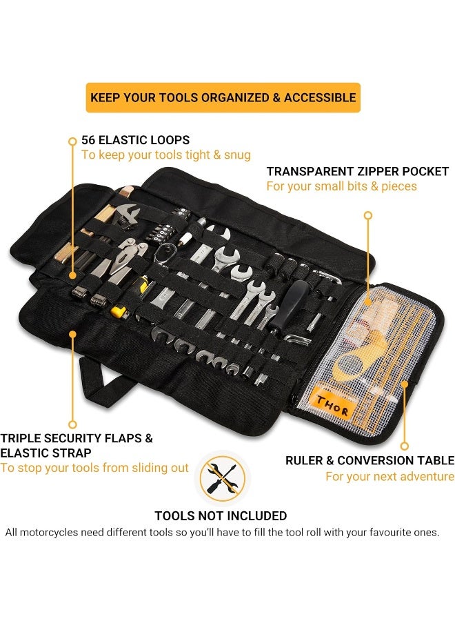 Heavy duty motorcycle tool roll bag - Tools NOT included - Empty small tool bag and roll up wrench organizer tool pouch with elastic loops, pocket MOLLE webbing to wrap tool kit for MC bike ATV UTV  - Image 4