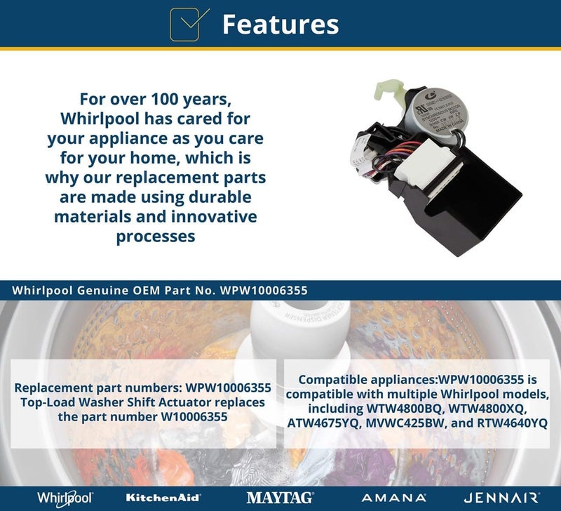 Whirlpool WPW10006355 Genuine OEM TopLoad Washer Shift Actuator Replacement Part  Replaces W10006355 - Image 4