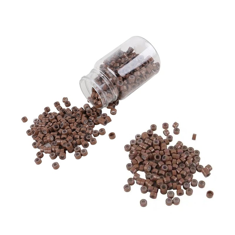 Funyn 1000 Silicone Micro Link Rings 5mm Lined Beads Deadlocks for Hair Extensions Tool (1000Pcs(Pack of 1) (500Pcs, Light Brown)