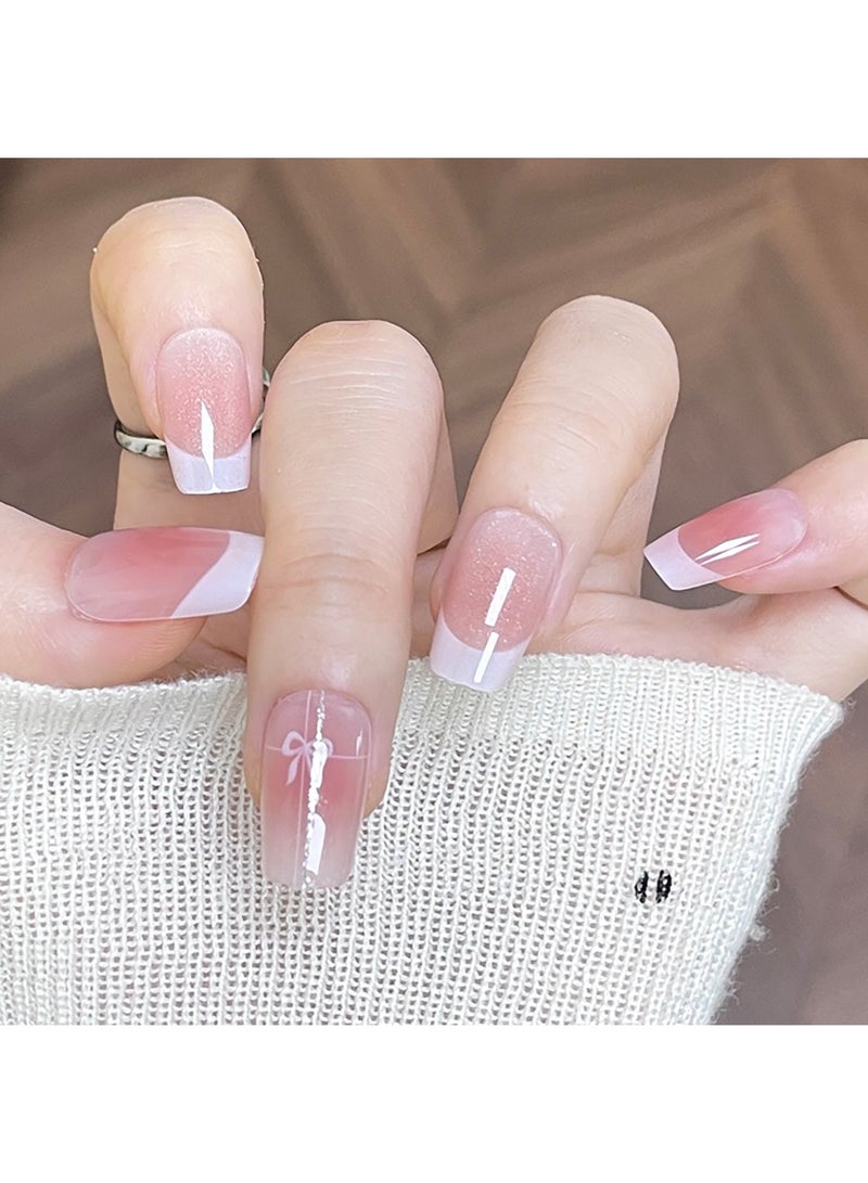 30 pcs Nails Press on Nails, Simple And Elegant: Short French White Nail Art Products With Removable False Nail Art Patches - Image 3