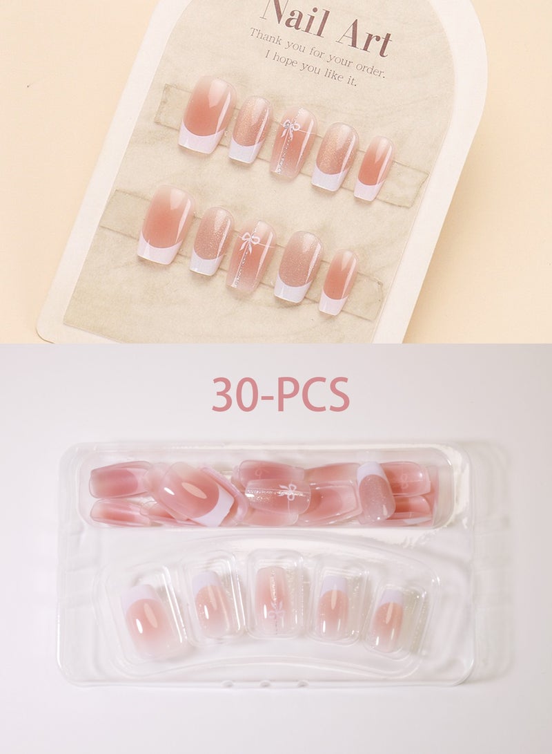 30 pcs Nails Press on Nails, Simple And Elegant: Short French White Nail Art Products With Removable False Nail Art Patches - Image 2