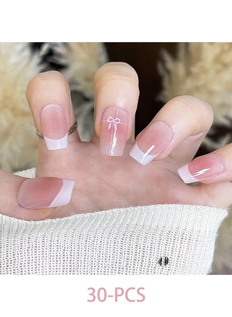 30 pcs Nails Press on Nails, Simple And Elegant: Short French White Nail Art Products With Removable False Nail Art Patches - Image 1