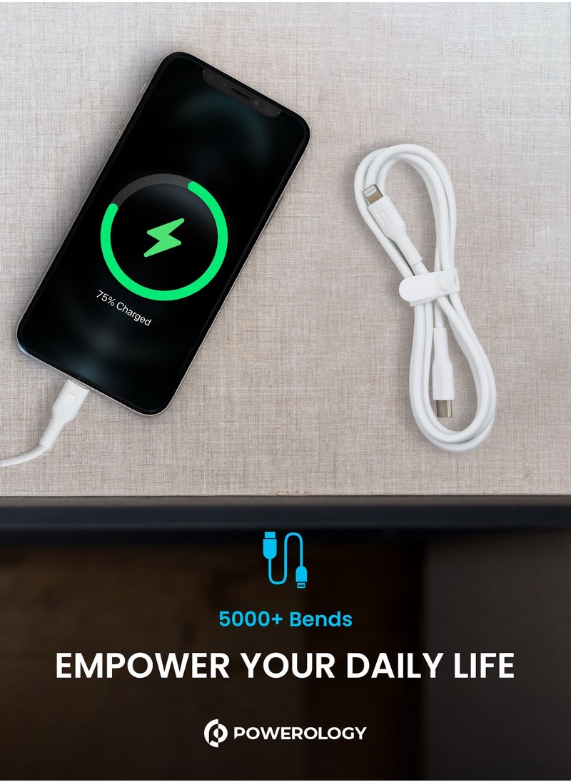 Powerology - iPhone Charger Type C To Lightning Cable 1.2M PD 20W Fast Data Sync And Charge Compatible with iPhone 14/14 Plus/ 14 Pro/14 Pro Max/13/12/11/XS/Pro Max /Pro/Mini/SE/ ipad 9 - White - Image 1