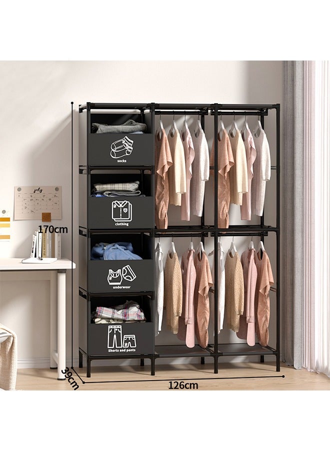 Simple Combination Wardrobe, Simple Bold Storage Iron Shelf, Rental House Large-Capacity Folding Wardrobe, Dormitory Indoor Storage Dust-Proof Coat rack - Image 1