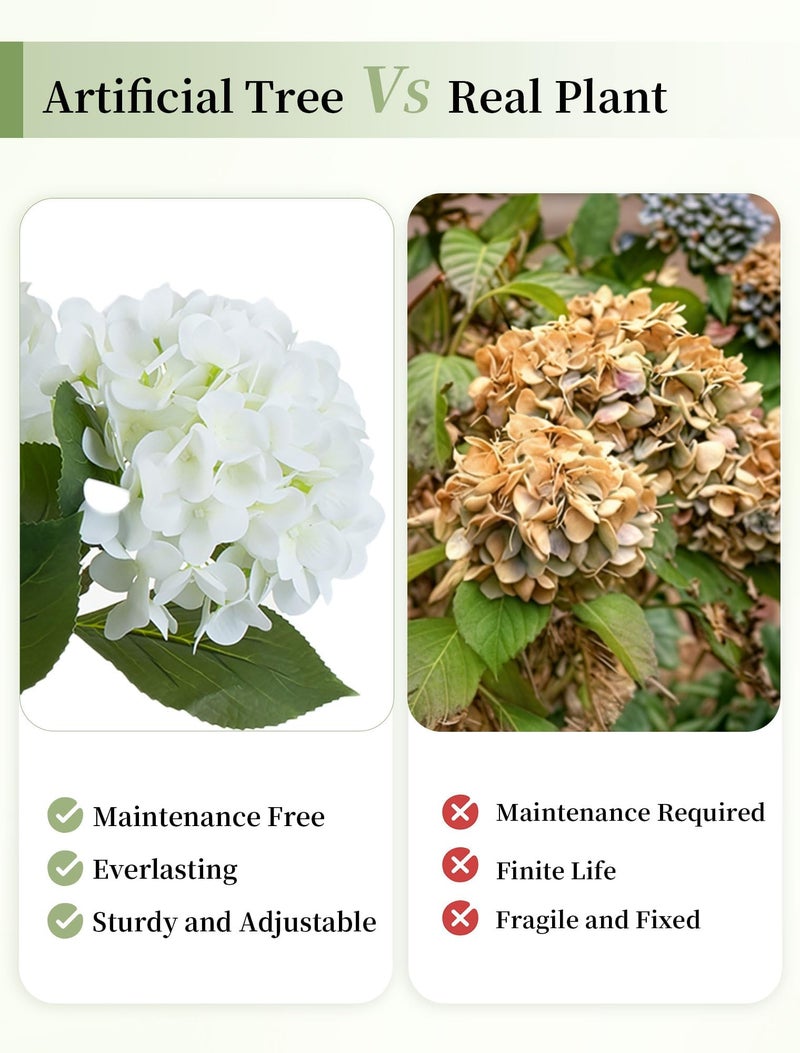 BLOSMON White Hydrangea Fake Tree: 2pc 39 Inch Artificial Silk Plants for Home Living Room Decor Indoor - Real Touch Faux Hydrangeas with Pot for Front Door Porch Patio Entrance Decoration - Image 3