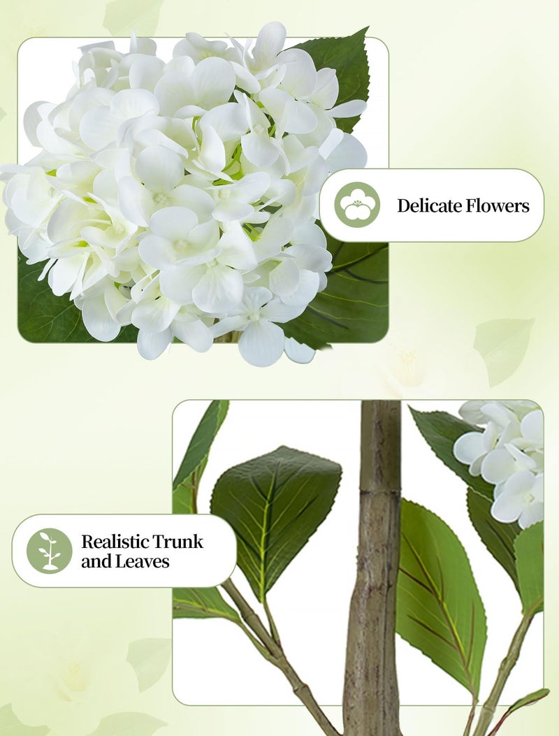 BLOSMON White Hydrangea Fake Tree: 2pc 39 Inch Artificial Silk Plants for Home Living Room Decor Indoor - Real Touch Faux Hydrangeas with Pot for Front Door Porch Patio Entrance Decoration - Image 5