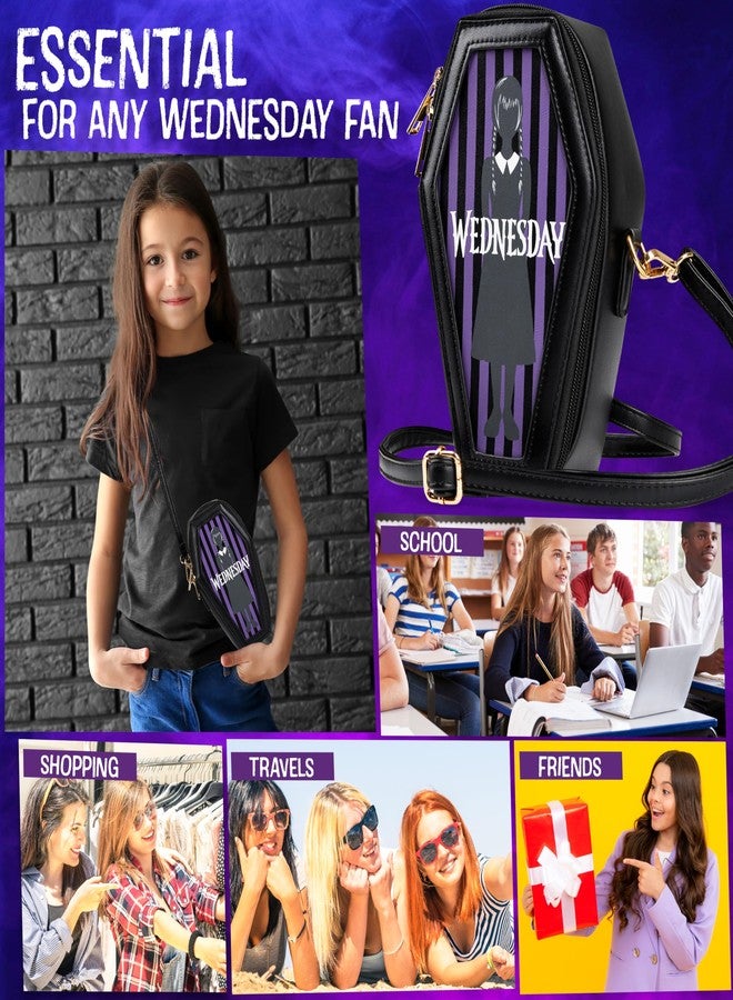Wednesday Crossbody Bag for Girls Teens Women Fanny Pack with Detachable Straps Sling Bag Gothic Mini Backpack for Travel Fashion Cosplay Gifts - Image 2