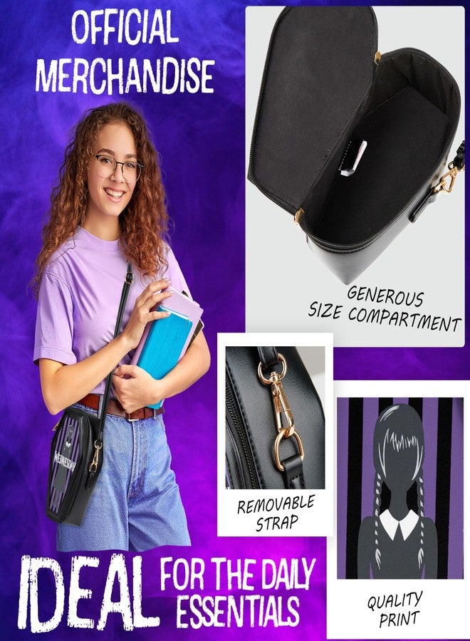 Wednesday Crossbody Bag for Girls Teens Women Fanny Pack with Detachable Straps Sling Bag Gothic Mini Backpack for Travel Fashion Cosplay Gifts - Image 3