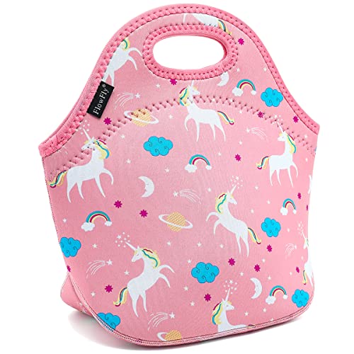 FlowFly Neoprene Lunch Tote Insulated Thermal Reusable Lunch Bag Box for Boys Men with Zipper,Unicorn - Image 1
