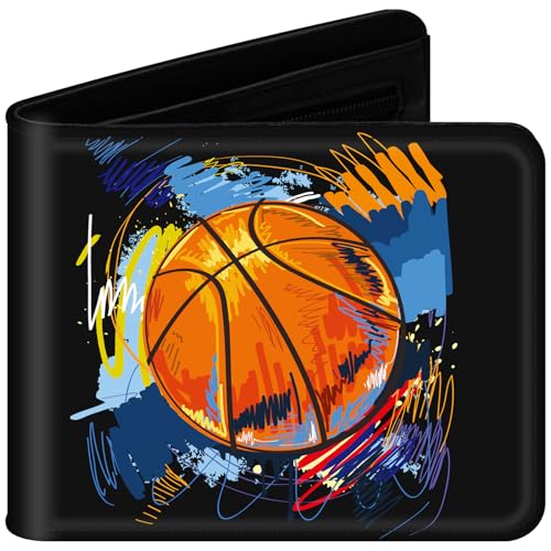 JONYEE Boys Wallet for Kids and Teenager, Funny Leather Bifold Purse with Zipper Coin Pocket and Card Cash Holder for Youth Men, Cool Cartoon Game Wallet for Kids Gifts -Basketball Black - Image 1
