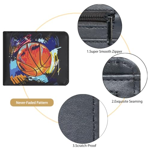 JONYEE Boys Wallet for Kids and Teenager, Funny Leather Bifold Purse with Zipper Coin Pocket and Card Cash Holder for Youth Men, Cool Cartoon Game Wallet for Kids Gifts -Basketball Black - Image 4
