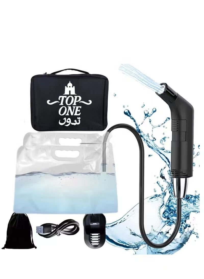 TOP ONE Portable Electric Bidet shattaf, Travel Bidet with Foldable 5L Plastic Bag, 1.2m Hose and 2.3L Container - Rechargeable, Compact, and Versatile Personal Hygiene Solution for Travel, Home, Baby Care, Camping, and More, Black - Image 1