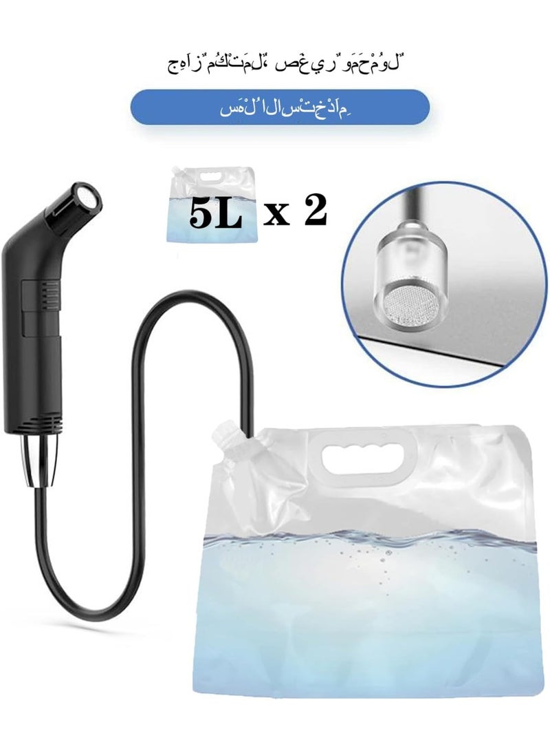 TOP ONE Portable Electric Bidet shattaf, Travel Bidet with Foldable 5L Plastic Bag, 1.2m Hose and 2.3L Container - Rechargeable, Compact, and Versatile Personal Hygiene Solution for Travel, Home, Baby Care, Camping, and More, Black - Image 2
