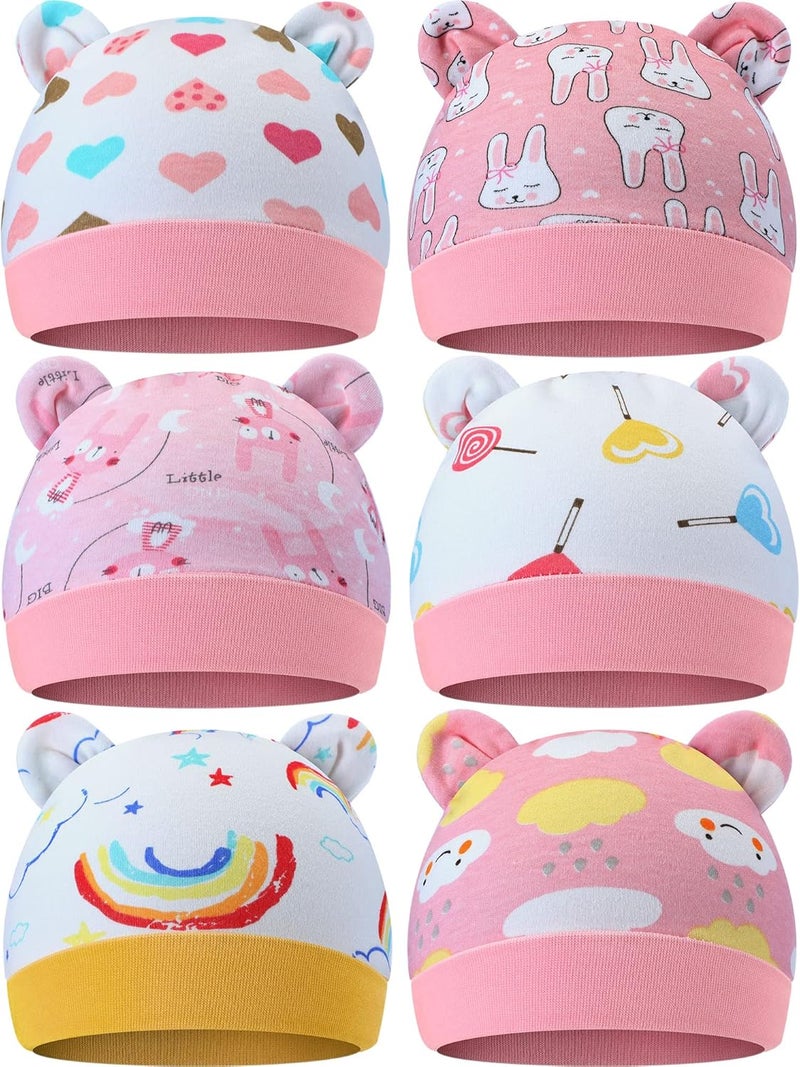 Geyoga 6 Pieces Newborn Baby Hat Bear Ears Infant Caps Baby Boy Girl Toddler Hats Infant Beanie Caps for 0-3 Months - Image 1