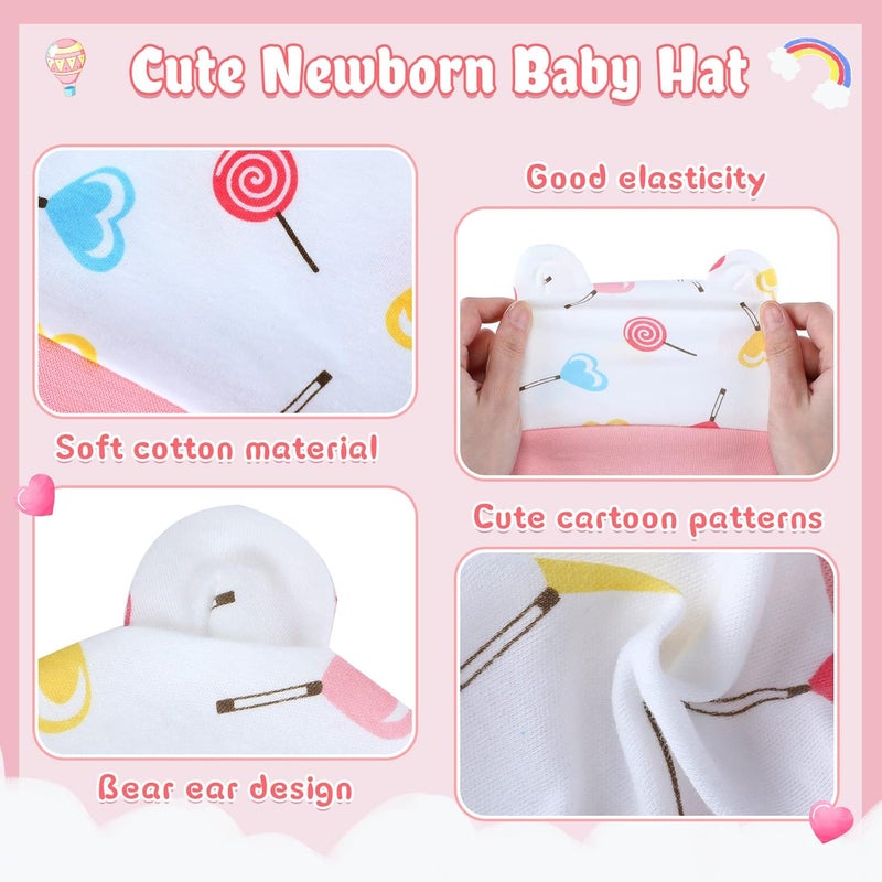Geyoga 6 Pieces Newborn Baby Hat Bear Ears Infant Caps Baby Boy Girl Toddler Hats Infant Beanie Caps for 0-3 Months - Image 3