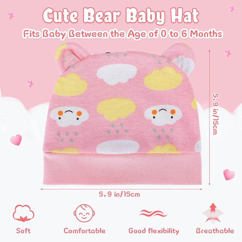 Geyoga 6 Pieces Newborn Baby Hat Bear Ears Infant Caps Baby Boy Girl Toddler Hats Infant Beanie Caps for 0-3 Months - Image 2