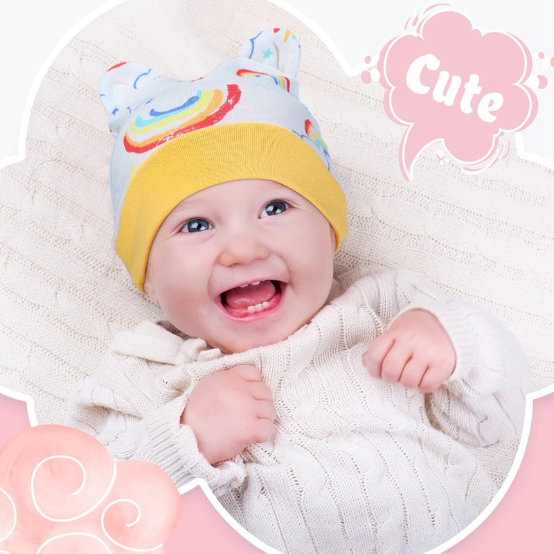 Geyoga 6 Pieces Newborn Baby Hat Bear Ears Infant Caps Baby Boy Girl Toddler Hats Infant Beanie Caps for 0-3 Months - Image 5