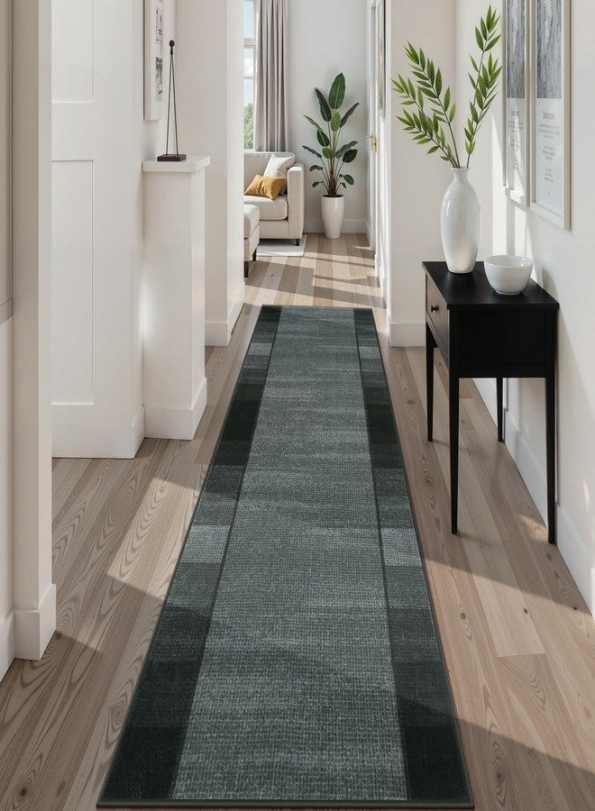 Uphome Modern Black Runners for Hallways, 2'6x8 Washable Checkered Kitchen Runner Rugs Non Slip, Stain Resistant Ombre Geometric Entryway Runner Rug Low Pile, Soft Carpet for Hallway Bedroom Bathroom - Image 1
