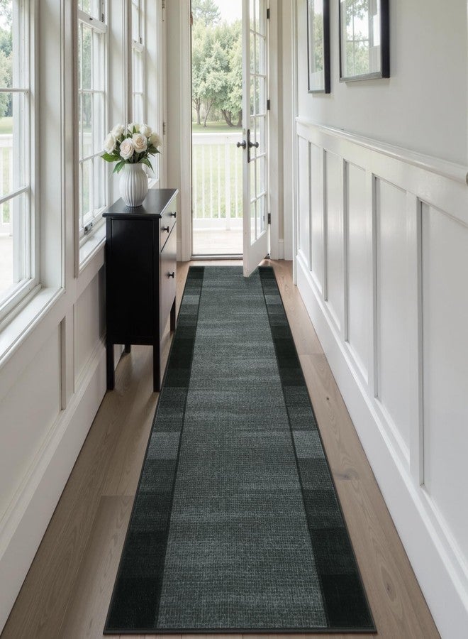 Uphome Modern Black Runners for Hallways, 2'6x8 Washable Checkered Kitchen Runner Rugs Non Slip, Stain Resistant Ombre Geometric Entryway Runner Rug Low Pile, Soft Carpet for Hallway Bedroom Bathroom - Image 5