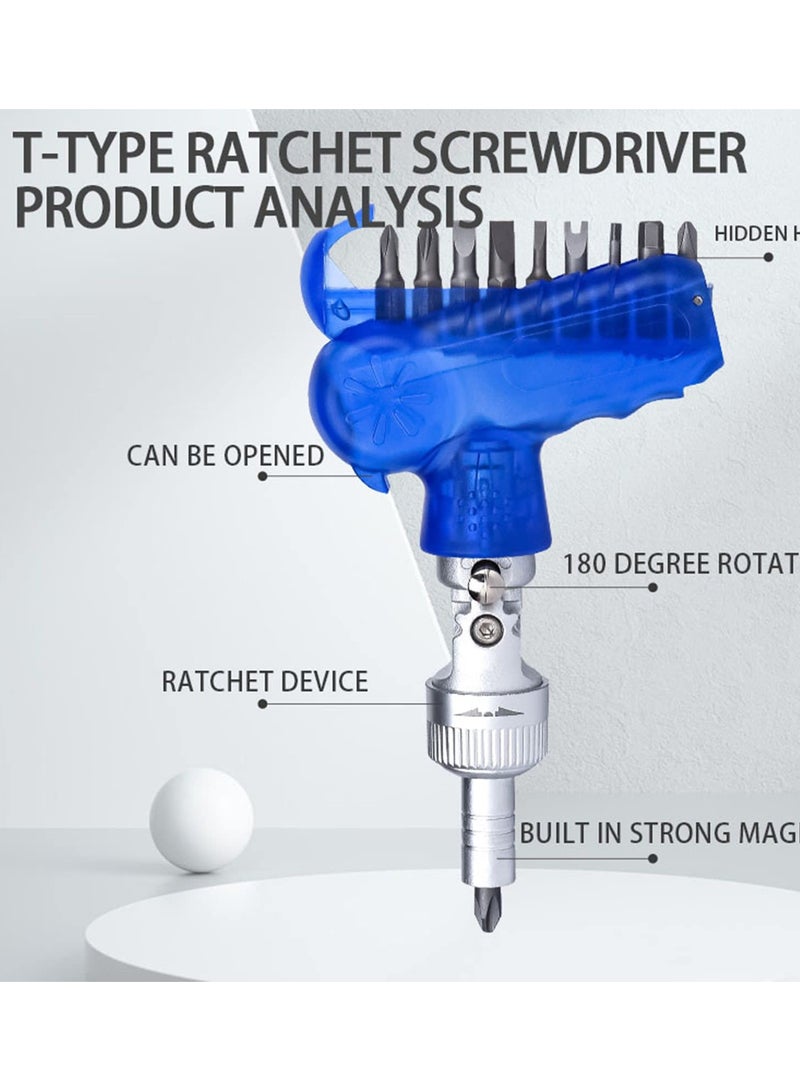 Zikra Versatile 10-in-1 Magnetic Ratchet Screwdriver Set for Efficient Repair Work - Adjustable Rotary Angle, Multi-Bit Design, Ideal for DIY and Home Repairs - Image 3