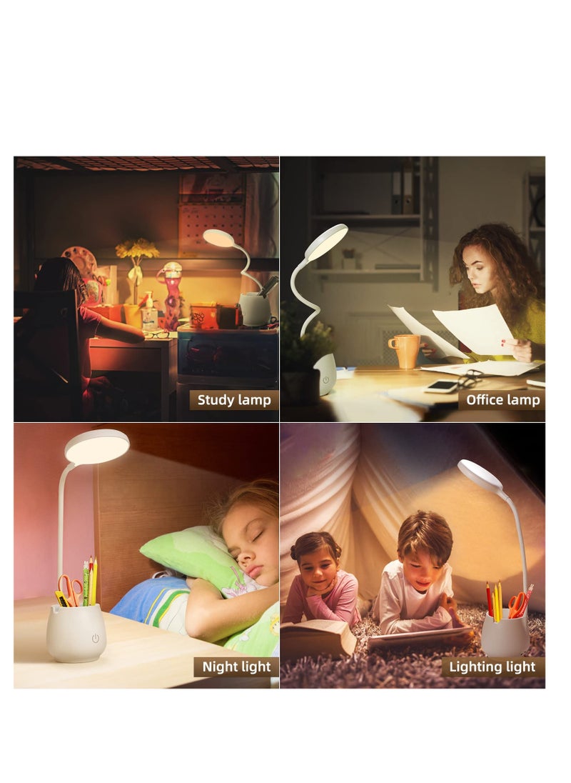 مصباح مكتب LED صغير قابل لإعادة الشحن، 3 أوضاع إضاءة ملونة، مصباح مكتب صغير للعناية بالعين مع قلم وحامل هاتف، مناسب لغرفة النوم ومصباح طاولة للقراءة والدراسة