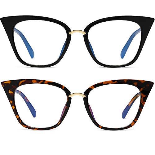 MORESHINE Cute Cateye Blue Light Blocking Glasses For Womens Fashion Computer Clear Eyeglasses Frames Anti Eye Strain (Black+Leopard) - Image 1
