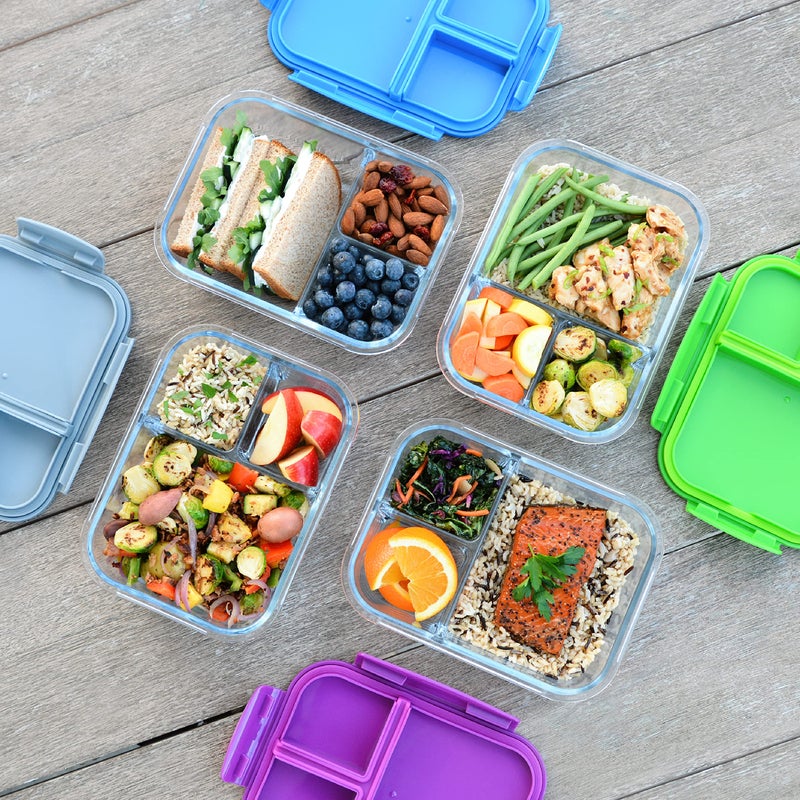 Bentgo Glass Lunch Box - Leak-Proof Bento-Style Food Container with Airtight Lid and Divided 3-Compartment Design - 5 Cup Capacity for Meal Prepping, and Portion-Controlled Meals for Adults (Blue) - Image 3
