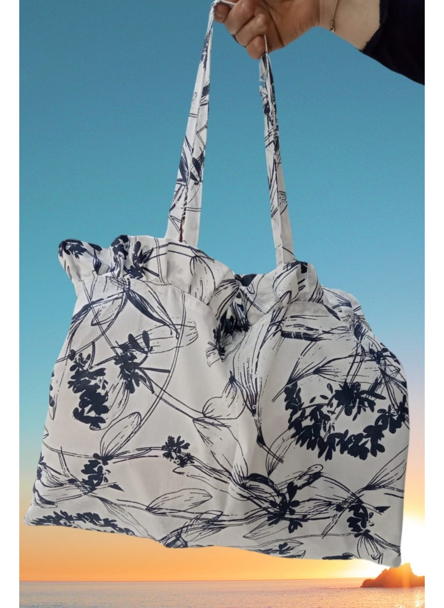 40X50 Navy Blue Floral Linen Multi-Purpose Bag - Daily Bag - Beach Bag - pzsku/Z66D1FA3F7490CEE7C0D8Z/45/_/1725895558/14621289-5d4f-4edf-b89a-e24ec6a0bc14