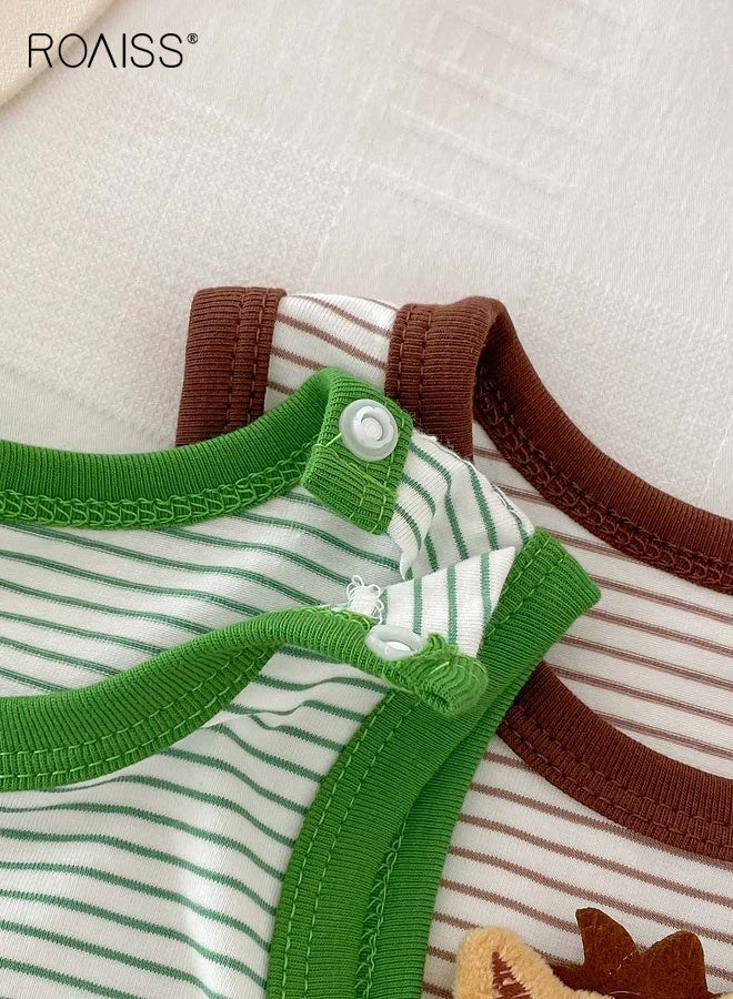 رويس طقم رومبيرات مخططة للأولاد الرضع، جمبسوت أطفال برقبة دائرية بلا أكمام برقبة دائرية مع إغلاق بمزلاج، بدلة مريحة من قطعة واحدة للصغار، سترة صيفية رائعة لحديثي الولادة - Image 3