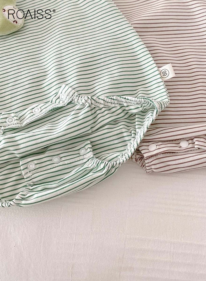 رويس طقم رومبيرات مخططة للأولاد الرضع، جمبسوت أطفال برقبة دائرية بلا أكمام برقبة دائرية مع إغلاق بمزلاج، بدلة مريحة من قطعة واحدة للصغار، سترة صيفية رائعة لحديثي الولادة - Image 2