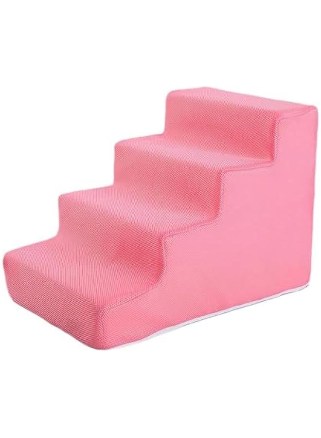 High Density Pet Steps Ladder, Balanced Pet Steps, Non Slip Pet Ladder, Cat Ramp for Car, High Beds, Sofa, Couch, Climbing, Pink 4 Steps - Image 1