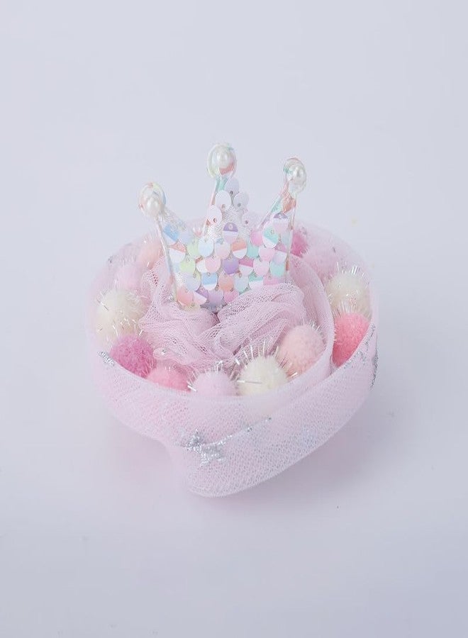 Choko Baby Girl Birthday Crown Hairclip | Pastel Pom-Pom Alligator Clip with Glitter and Tulle | 1st Birthday Party Hair Accessory for Infants and Toddlers - Multicolor, Pink - Image 1