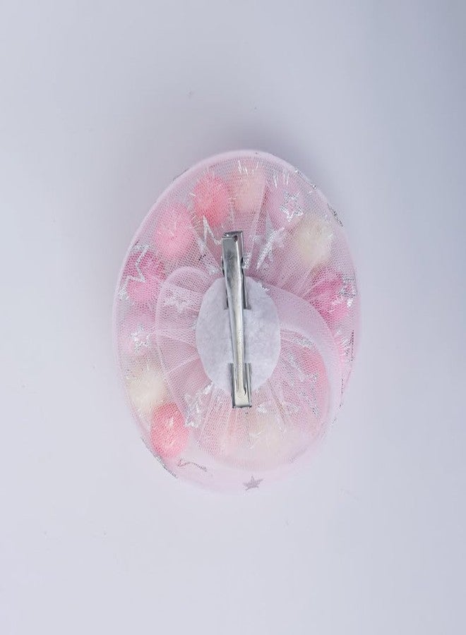 Choko Baby Girl Birthday Crown Hairclip | Pastel Pom-Pom Alligator Clip with Glitter and Tulle | 1st Birthday Party Hair Accessory for Infants and Toddlers - Multicolor, Pink - Image 2