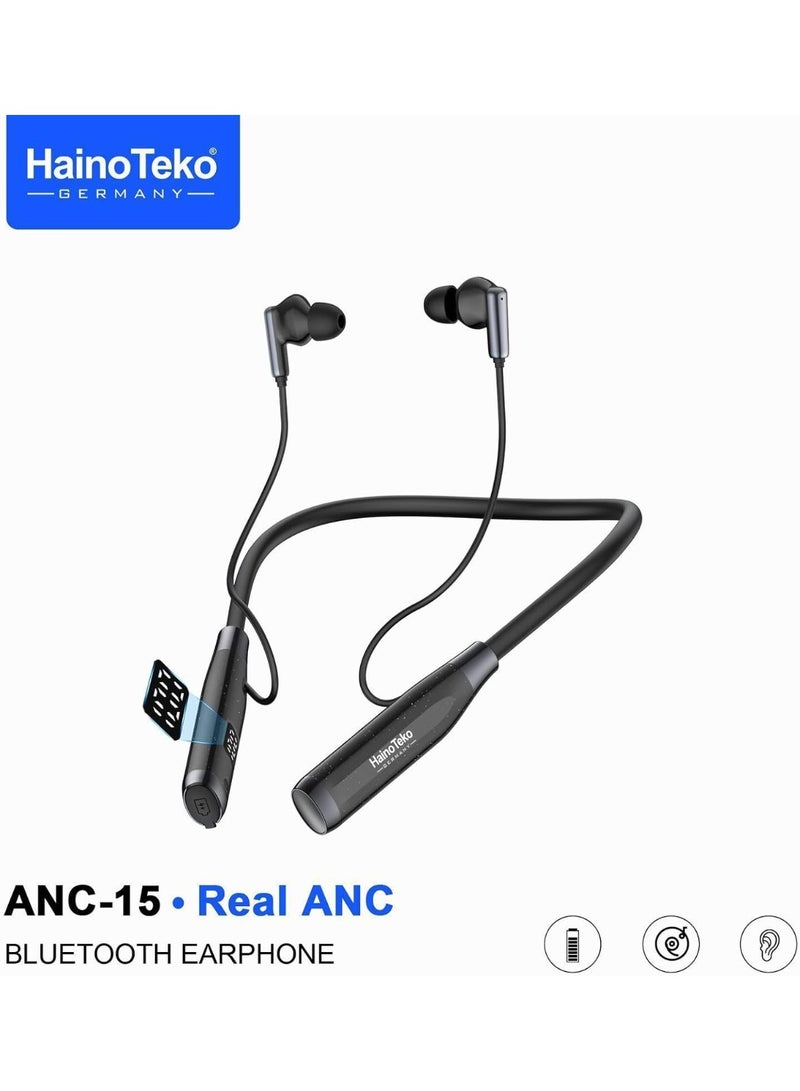 هينو تيكو سماعة أذن بلوتوث HainoTeko ANC-15 مزودة بخاصية إلغاء الضوضاء النشطة وعناصر تحكم متعددة الوظائف وصوت عالي الدقة، باللون الأسود - Image 3