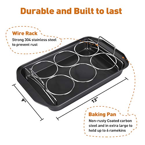 SOLIGT Creme Brulee Making Set - 6 Porcelain Ramekins 6 oz, 304 Stainless Steel Lifting Rack, 9" X 13" Bottom Pan - Image 4