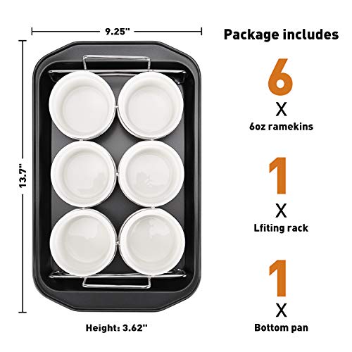 SOLIGT Creme Brulee Making Set - 6 Porcelain Ramekins 6 oz, 304 Stainless Steel Lifting Rack, 9" X 13" Bottom Pan - Image 2